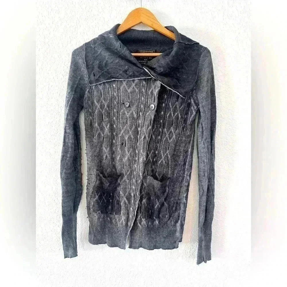Allsaints womans long sleeve wide collar button up sweater size 10 charcoal grey